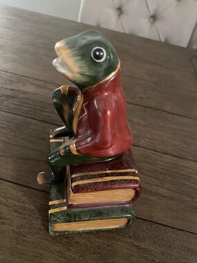 Vintage Iggy the Frog Ceramic Trinket Box Book Stack Stash Box Dark Academia